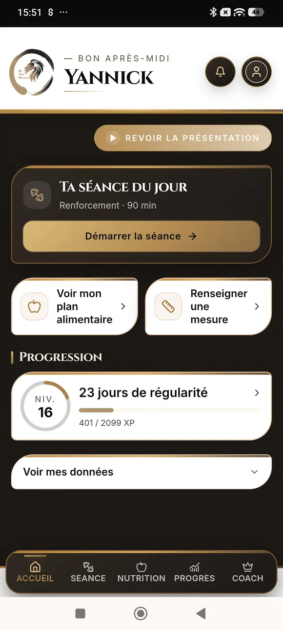 Accueil personnalisé de l'application