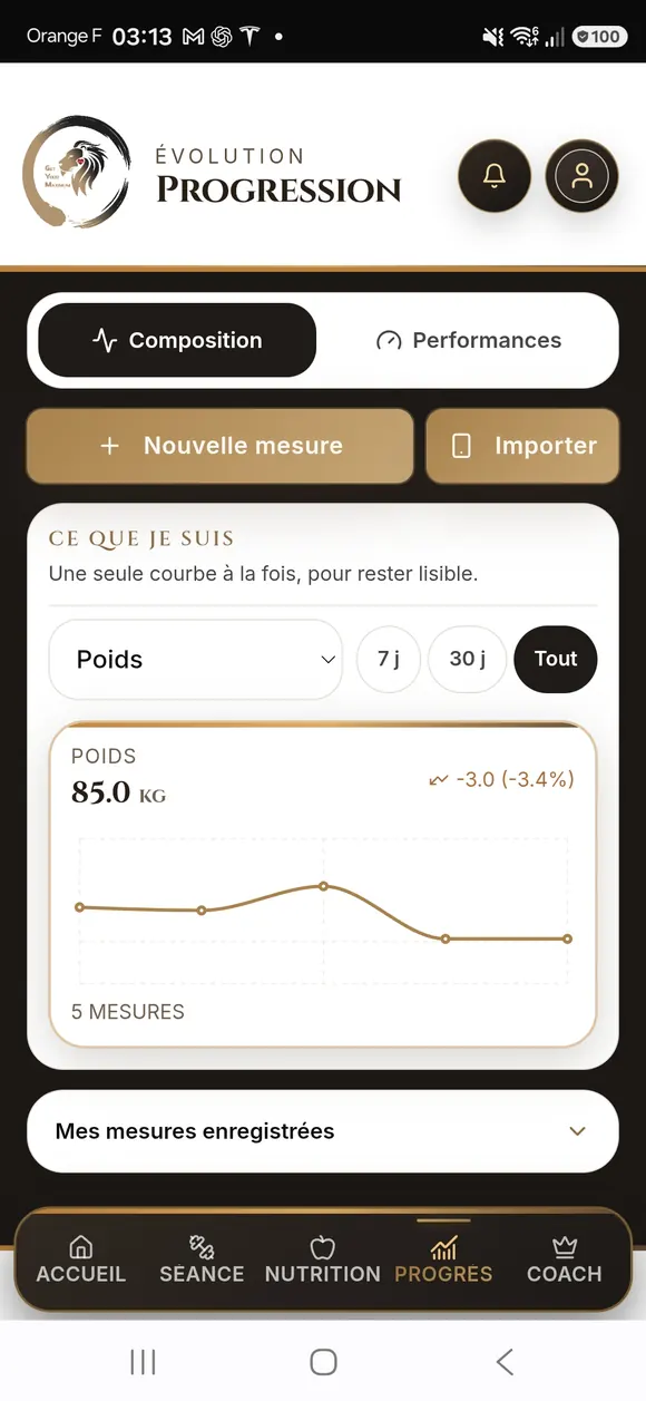 Suivi de progression dans l'application