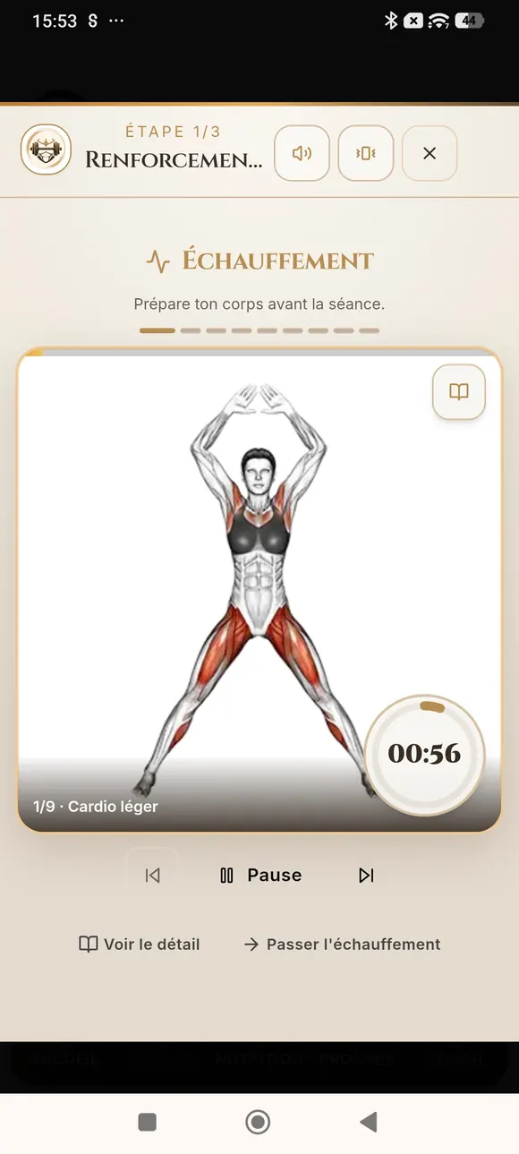 Séance guidée avec exercice dans l'application